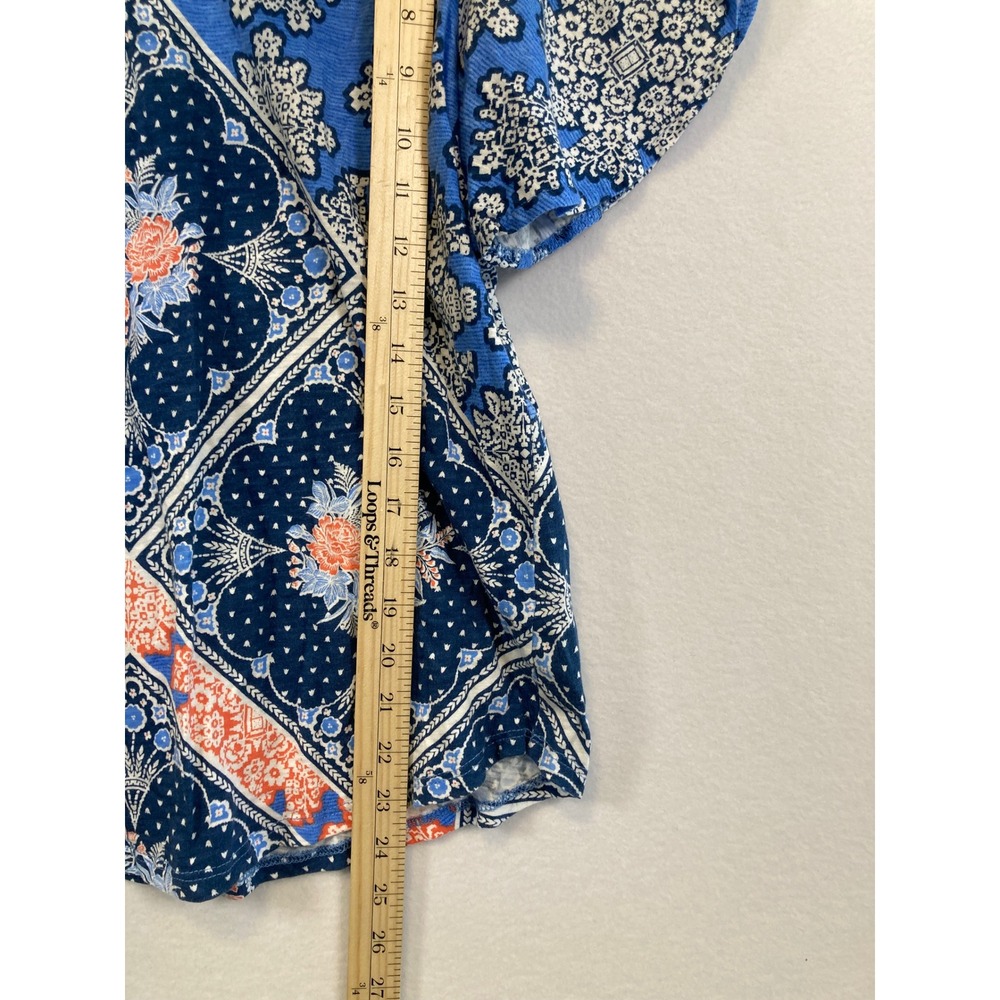 Thomas Olivia Blue Floral Print V Neck Flutter Sleeve Top Women PM - Picture 7 of 9
